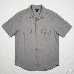 Vintage GAP Linen Cotton Button Up Shirt Mens XL Gray Short‎ Sleeve Utility Y2K